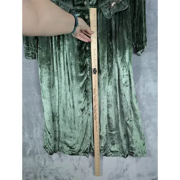 April Cornell Victorian Trading Co Gatsby Sage Green Velvet Beaded Duster Boho - Picture 3 of 13